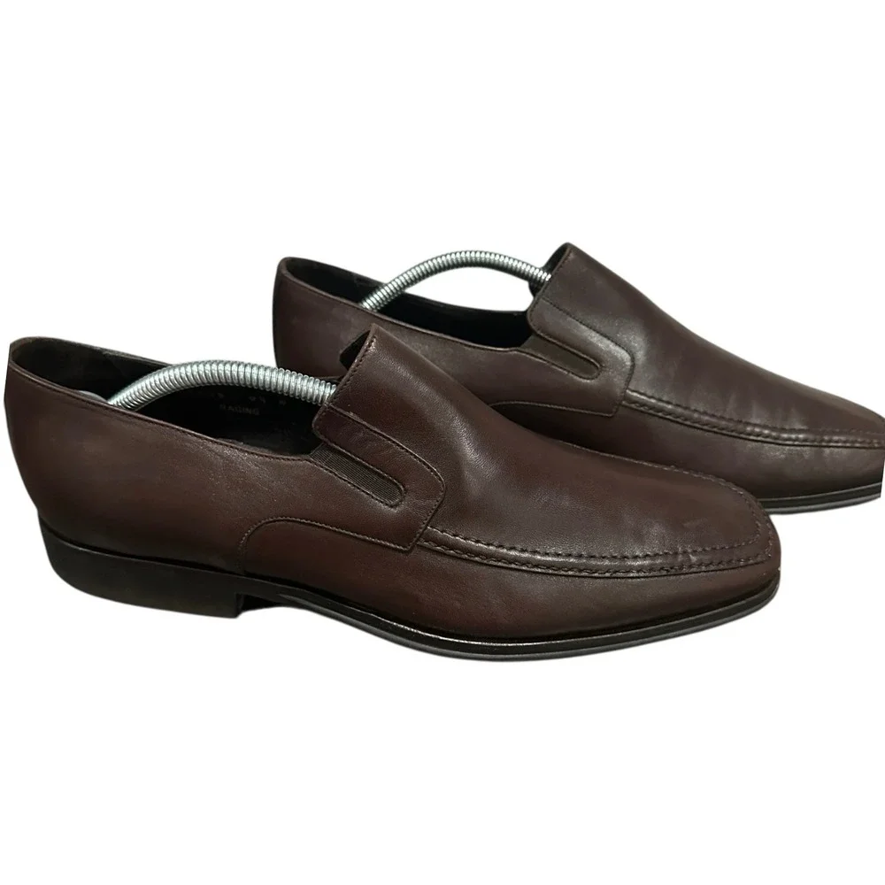Bruno Magli Raging Men's 9.5 W Brown Leather Slip-On Loafers Made Italy